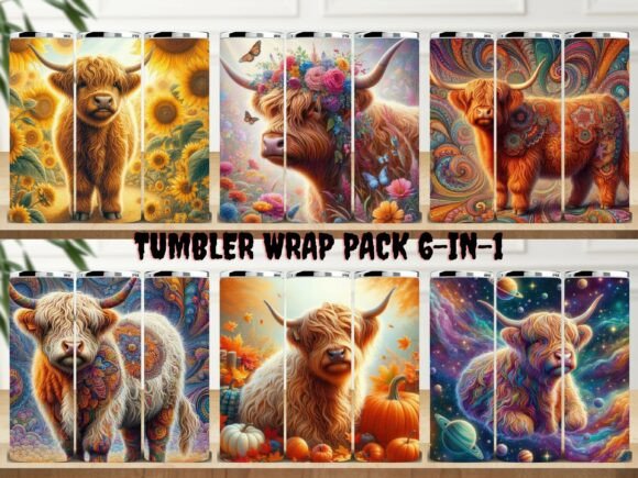 HIGHLAND COW Tumbler Wrap Pack 6-in-1