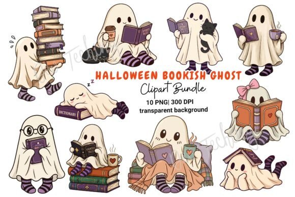 Halloween Bookish Ghost PNG Bundle