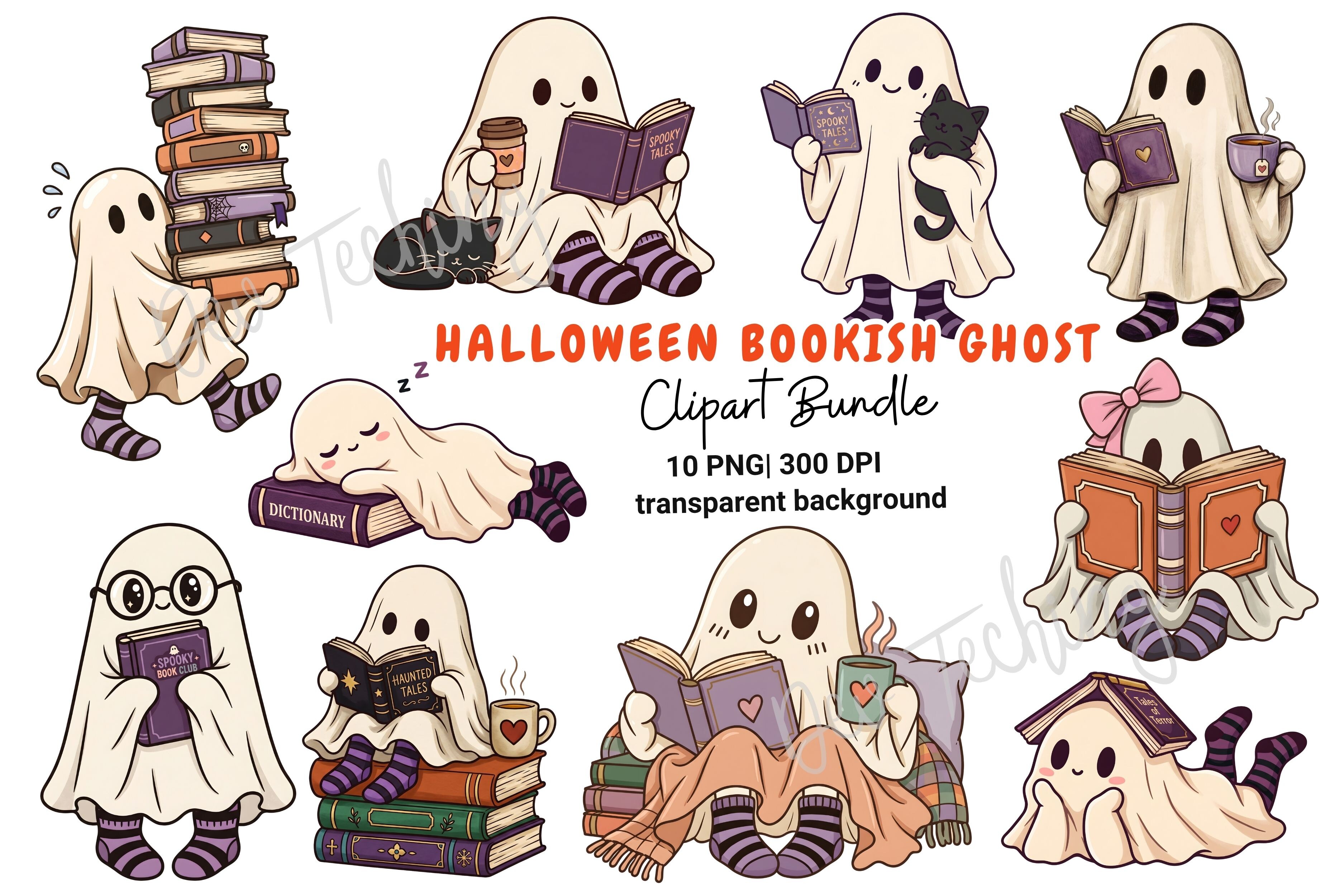 Halloween Bookish Ghost PNG Bundle