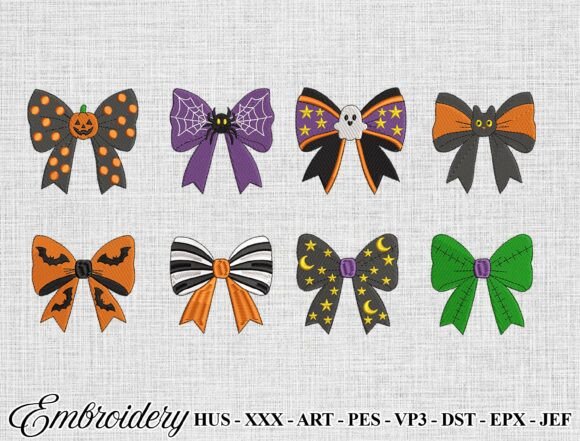 Halloween Bow Embroidery Design Bundle