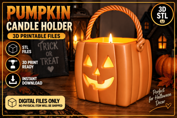 Halloween Pumpkin Candle Holder STL – 3D Printable Fall Decor Model - Image 1