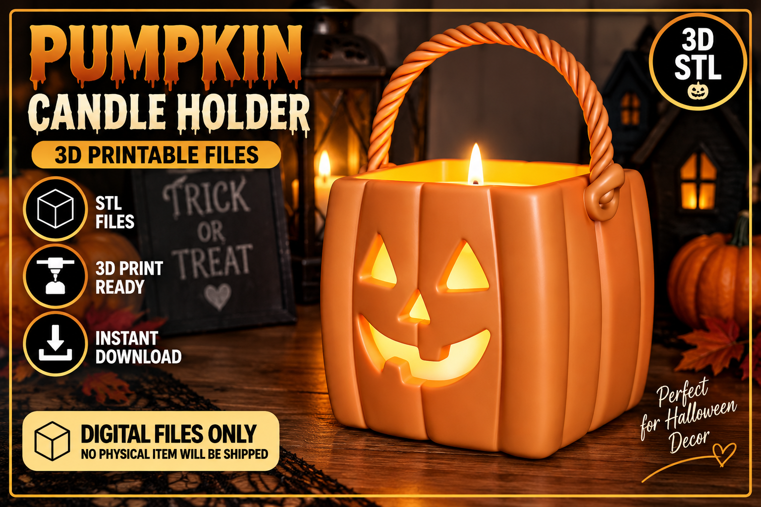 Halloween Pumpkin Candle Holder STL – 3D Printable Fall Decor Model - Image 2