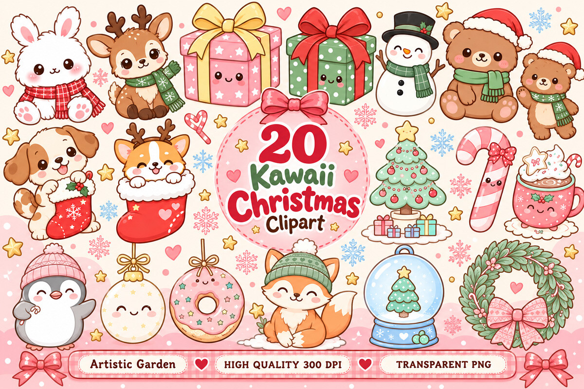 Kawaii Christmas Sublimation Clipart