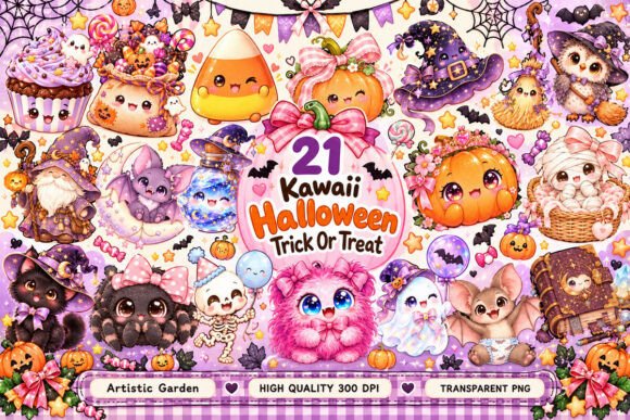 Kawaii Halloween Trick or Treat Clipart