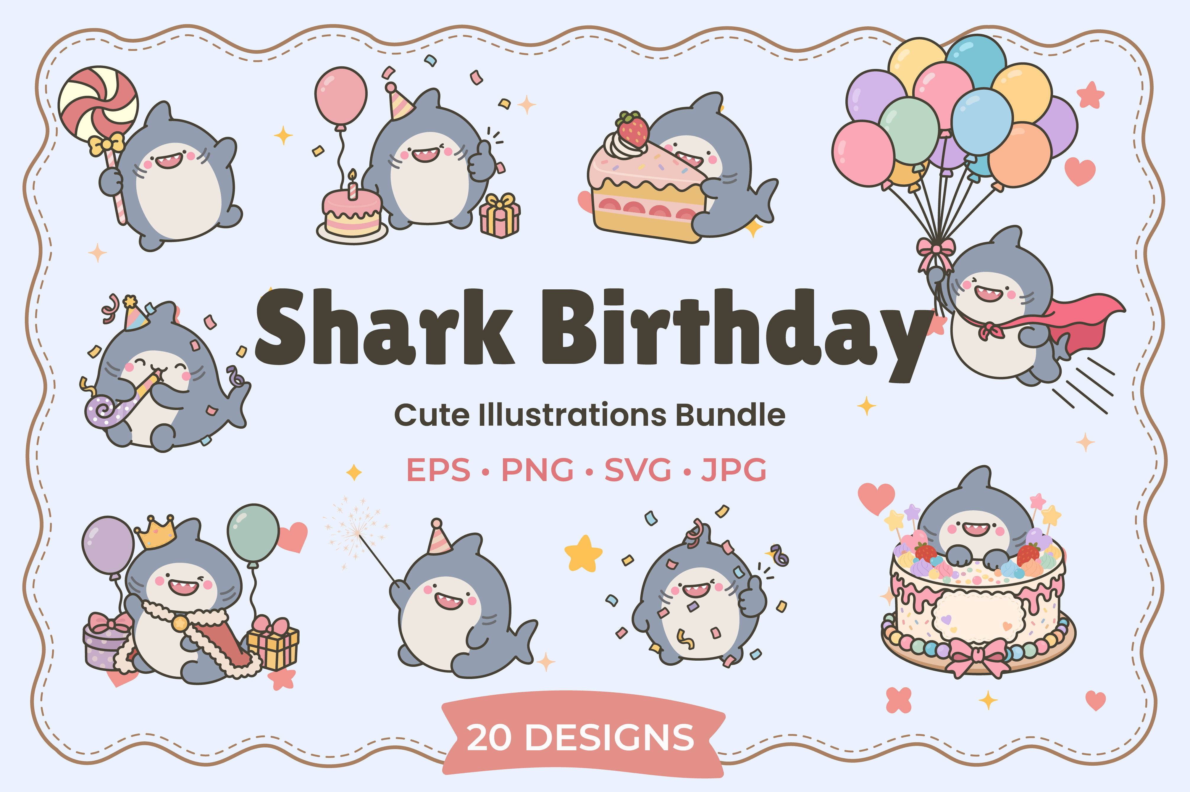 Kawaii Shark Birthday Doodle