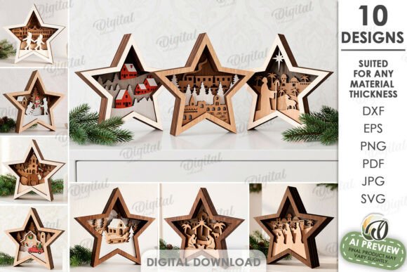 Layered Christmas Stars Bundle Laser Cut Laser Cutting By Digital Idea
