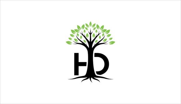 Letter Hb or HD Logo Design with Tree
