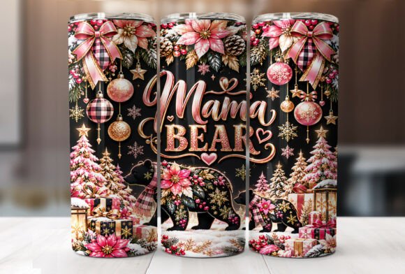 Mama Bear Pink Christmas Tumbler Wrap