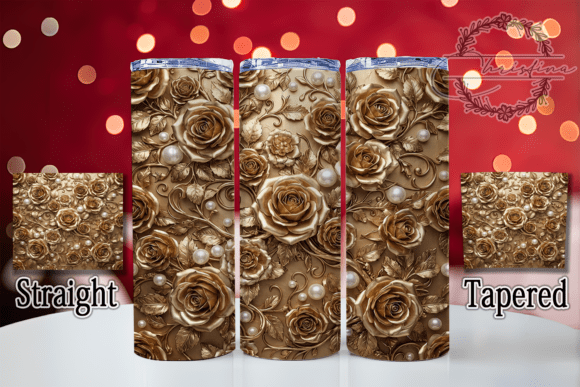 Metallic Gold Roses Pearls 20oz Tumbler