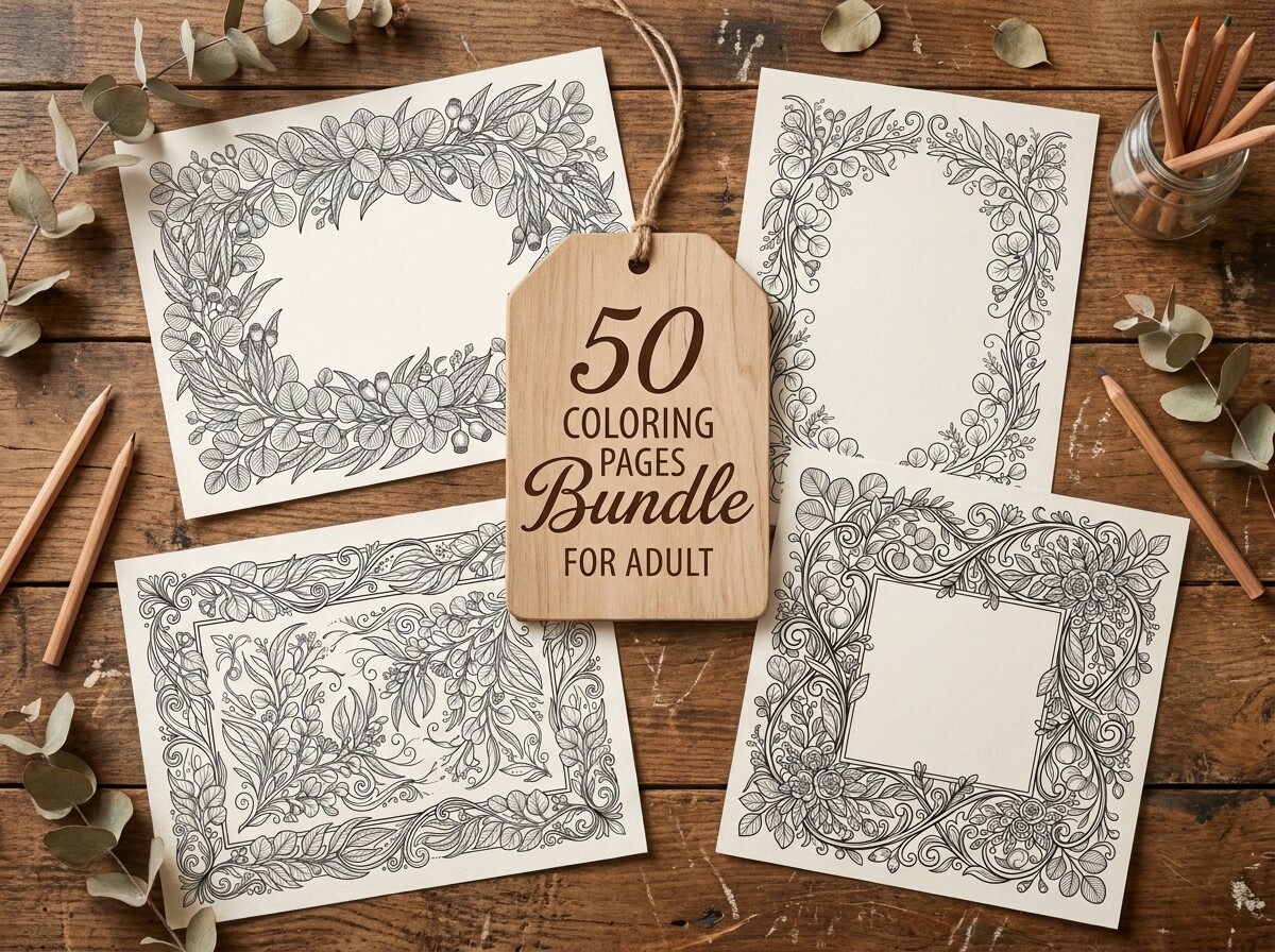 Minimal Modern Eucalyptus Frame Coloring