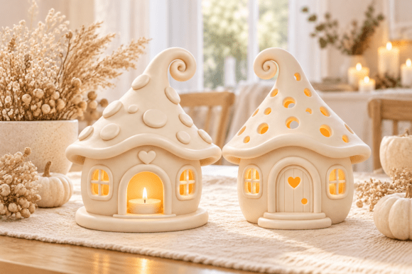 Mushroom Cottage Tealight Holder 3D STL – Set of 2 Fairy House Models - Image 3