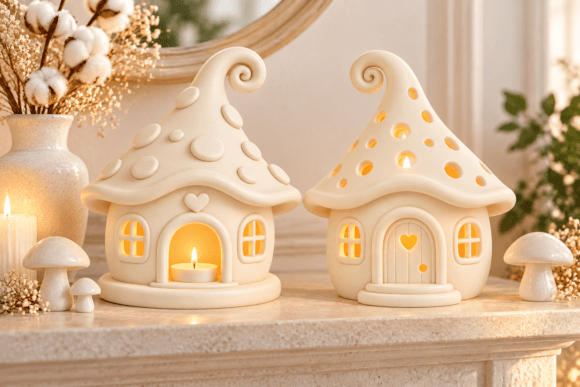 Mushroom Cottage Tealight Holder 3D STL – Set of 2 Fairy House Models - Image 4