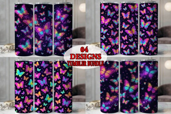 Neon Rainbow Butterflies Tumbler Bundle