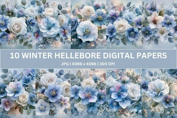 Opal Winter Floral Digital Paper