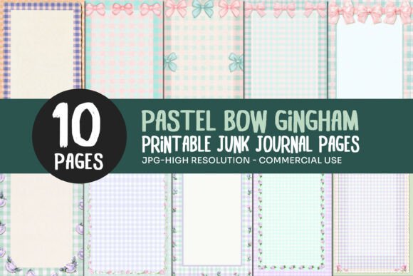 Pastel Bow Gingham Junk Journal Pages