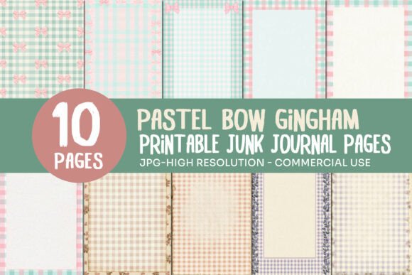 Pastel Bow Gingham Junk Journal Pages