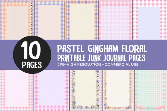 Pastel Gingham Floral Junk Journal Pages