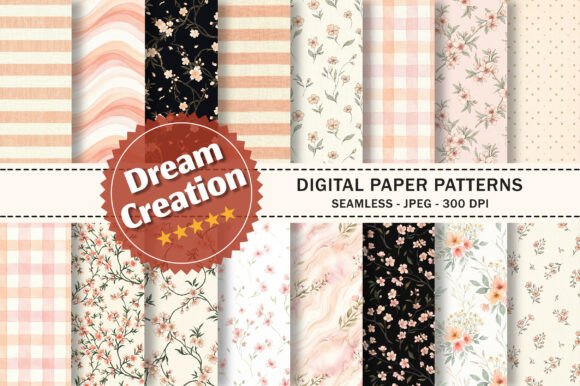 Peach Blossom Floral Digital Paper