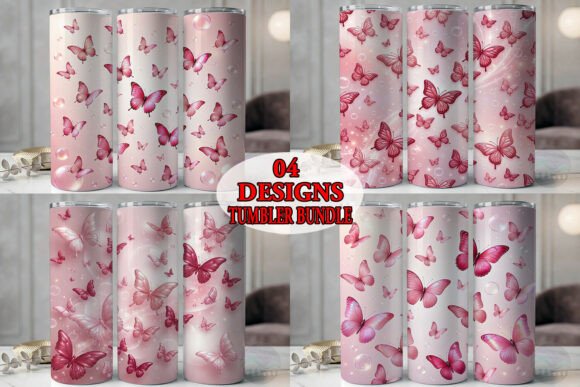 Pink Butterfly Bubbles Tumbler Bundle