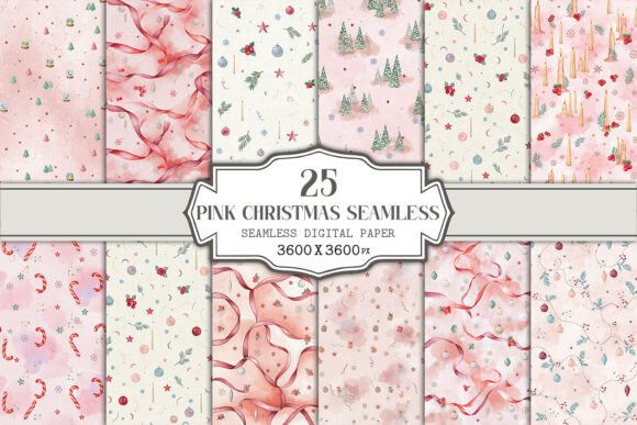 Pink Christmas Seamless Pattern Bundle