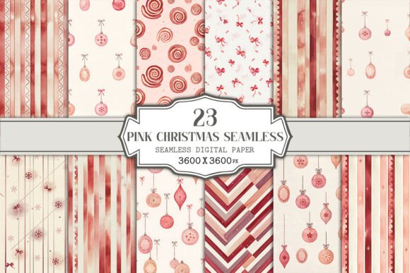 Pink Christmas Seamless Pattern Bundle