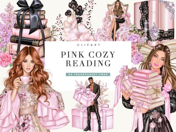 Pink Cozy Reading Clipart Bundle