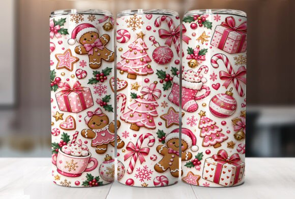 Pink Gingerbread Christmas Tumbler Wrap