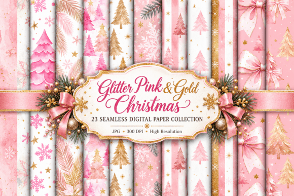 Pink & Gold Christmas Digital Paper