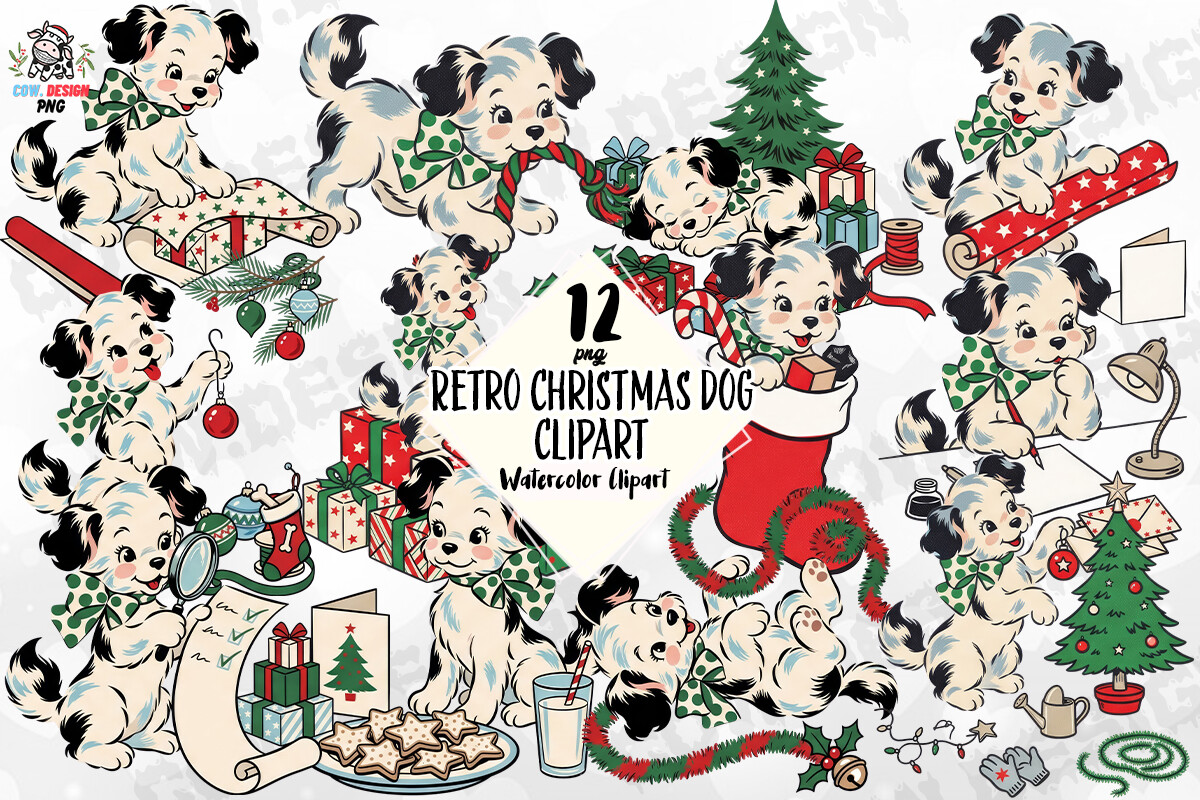 Retro Christmas Dog PNG