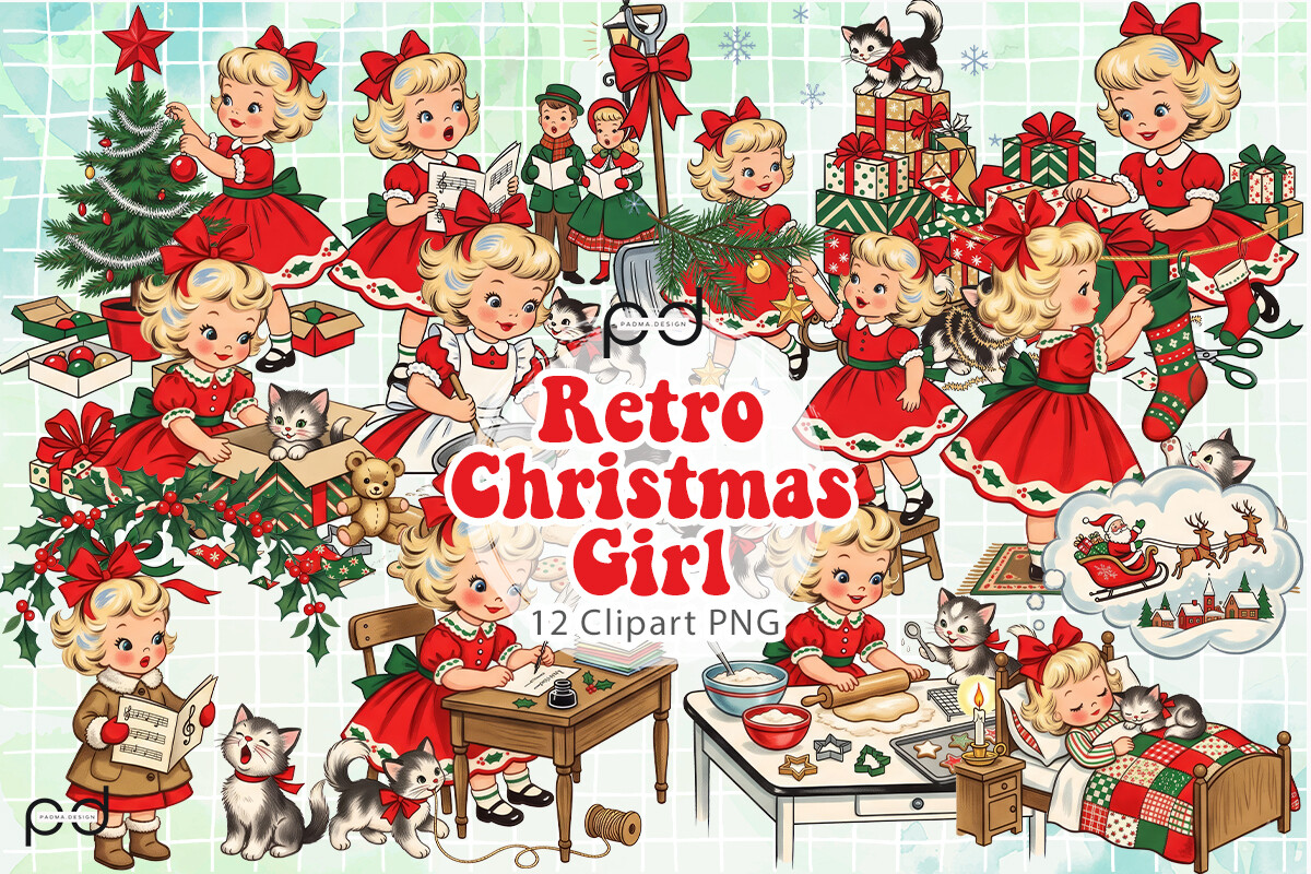 Retro Christmas Girl Graphics