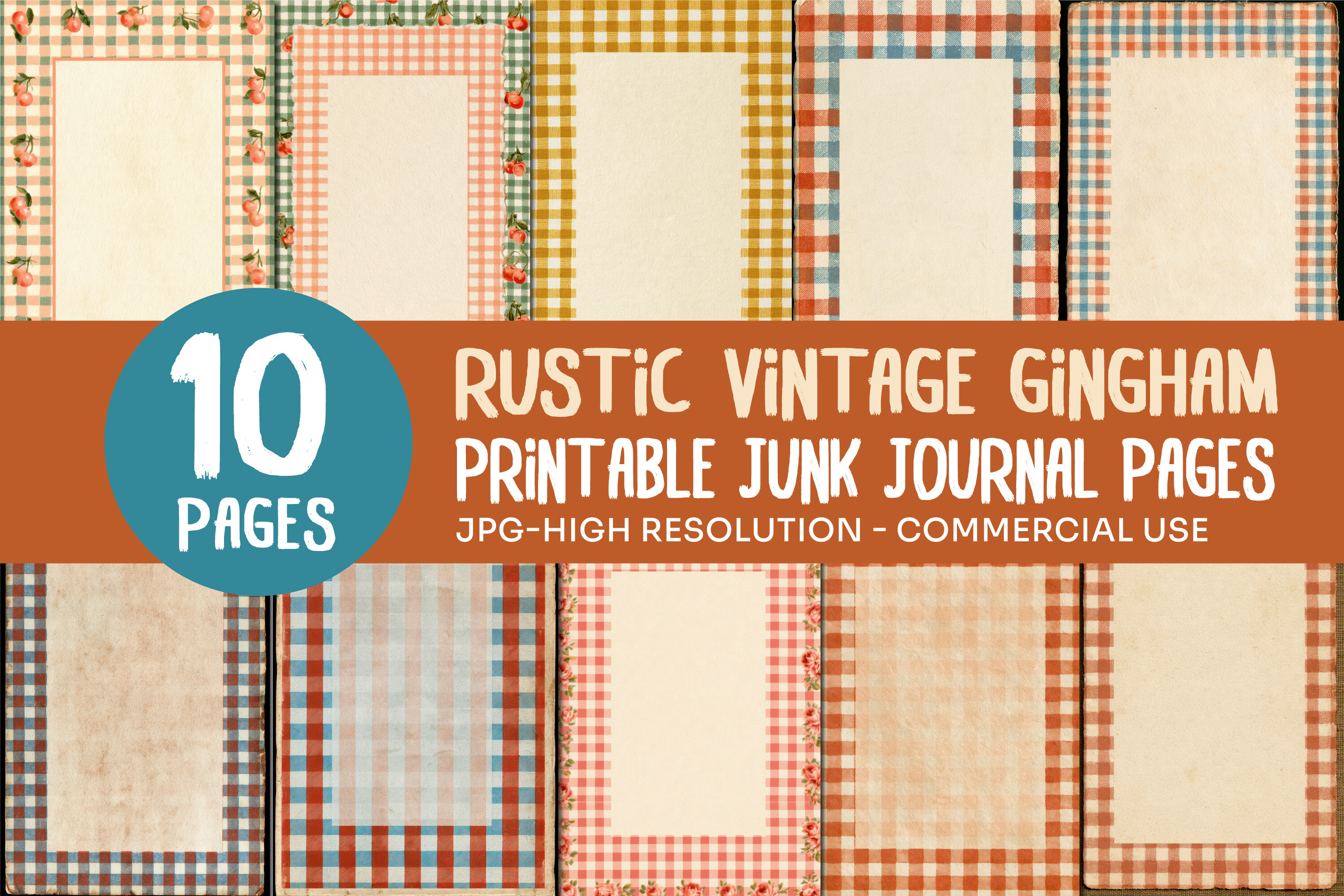 Rustic Gingham Junk Journal Pages