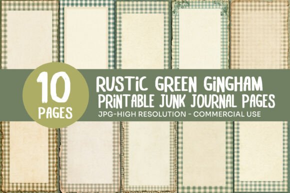 Rustic Green Gingham Junk Journal Pages