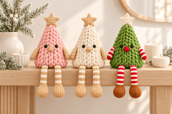 Knitted Christmas Tree Gnome Trio STL – 3D Printable Nordic Holiday Decor - Image 2