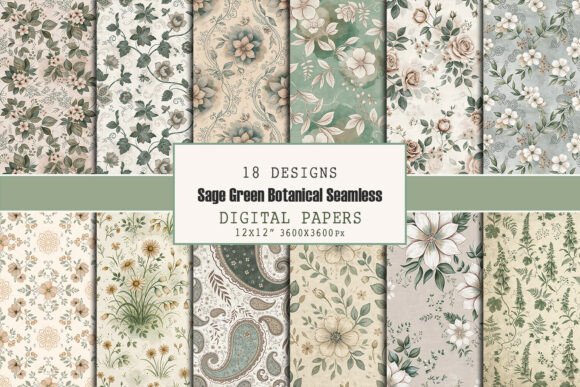 Sage Green Botanical Seamless Patterns