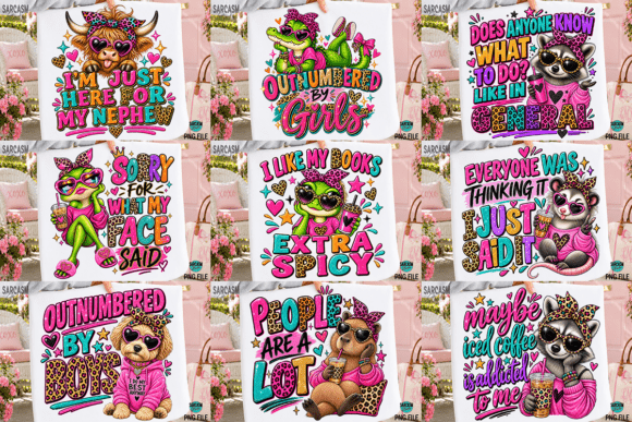 Sarcastic Anxiety Animals PNG Bundle DTF