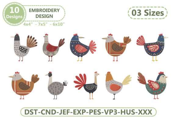 Scandinavian Chicken Machine Embroidery