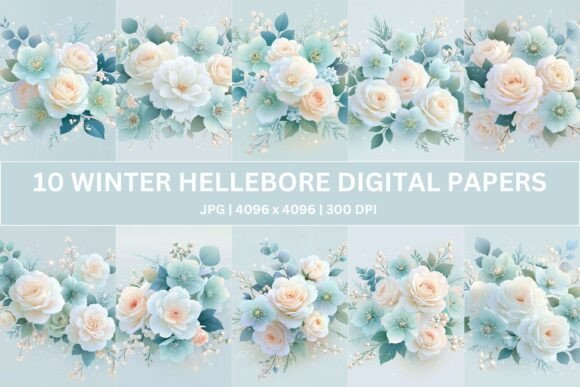 Seafoam Hellebore Digital Paper