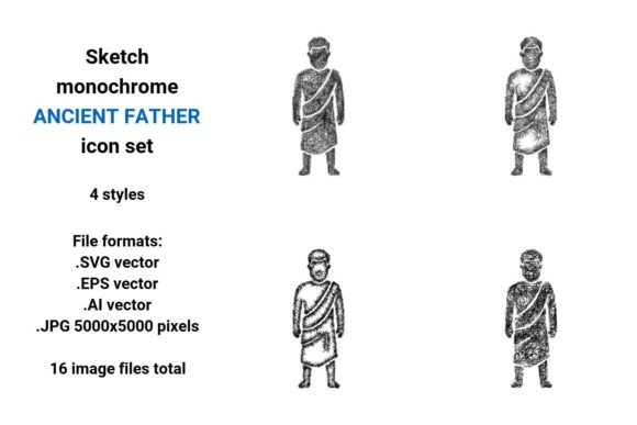 Sketch Ancient Father Icon Set