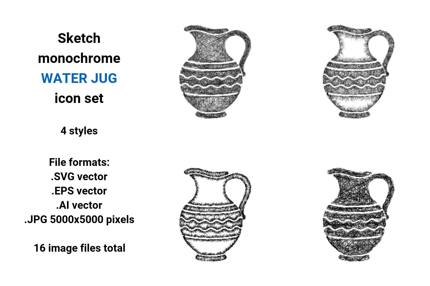 Sketch Water Jug Icon Set