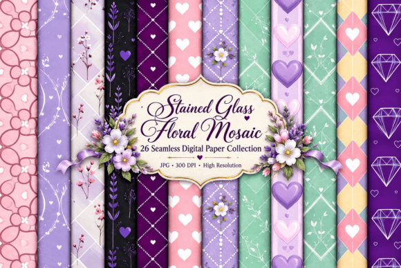 Stained Glass Floral Mosaic Paper