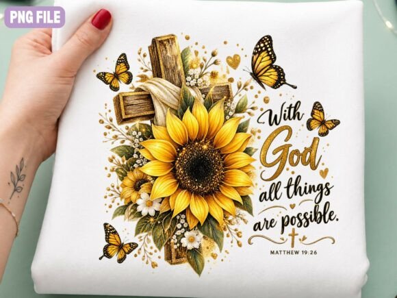 Sunflower Christian Cross PNG, Rustic