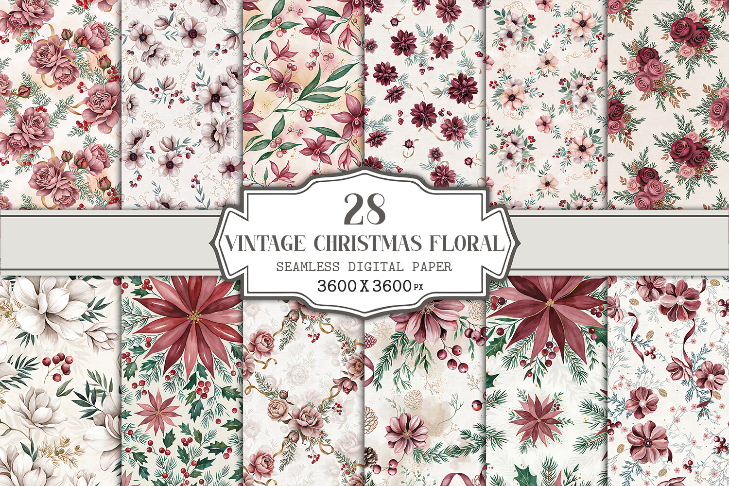 Vintage Christmas Floral Seamless