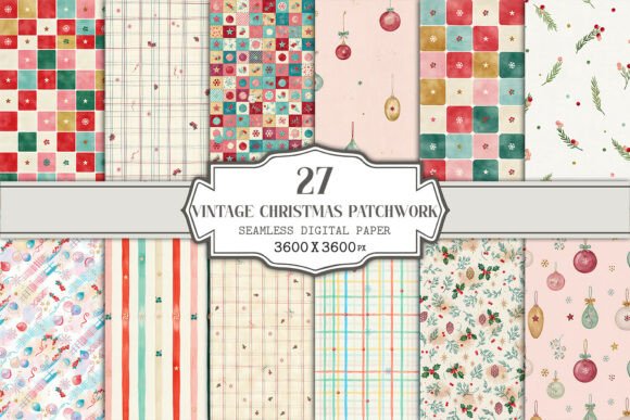 Vintage Christmas Patchwork Seamless