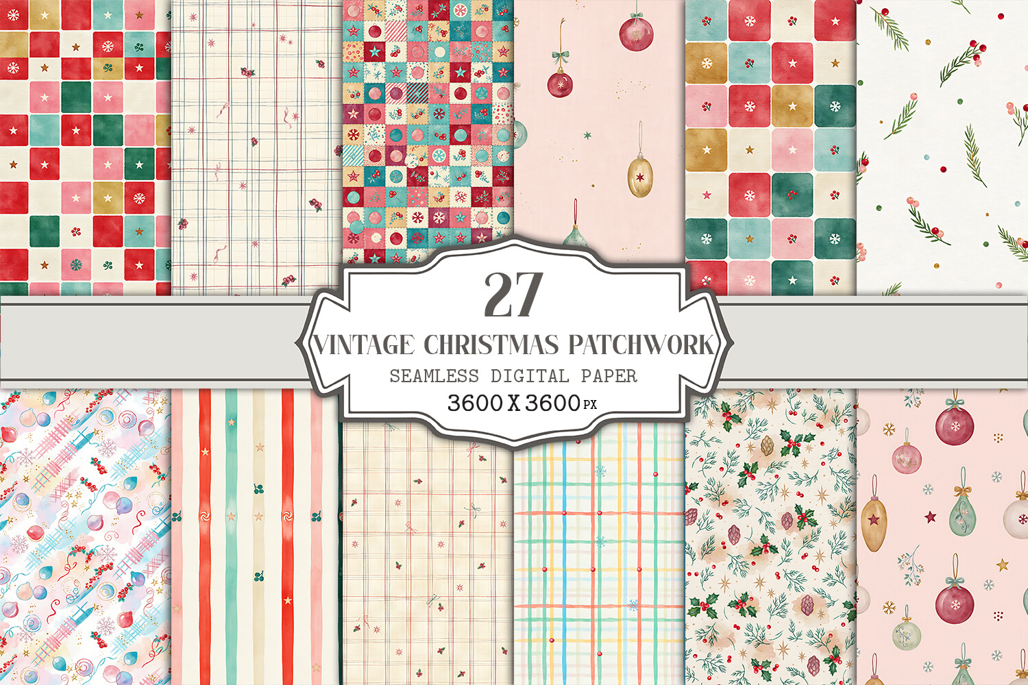 Vintage Christmas Patchwork Seamless