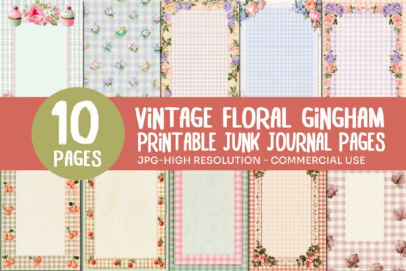 Vintage Floral Gingham Junk Journal Page