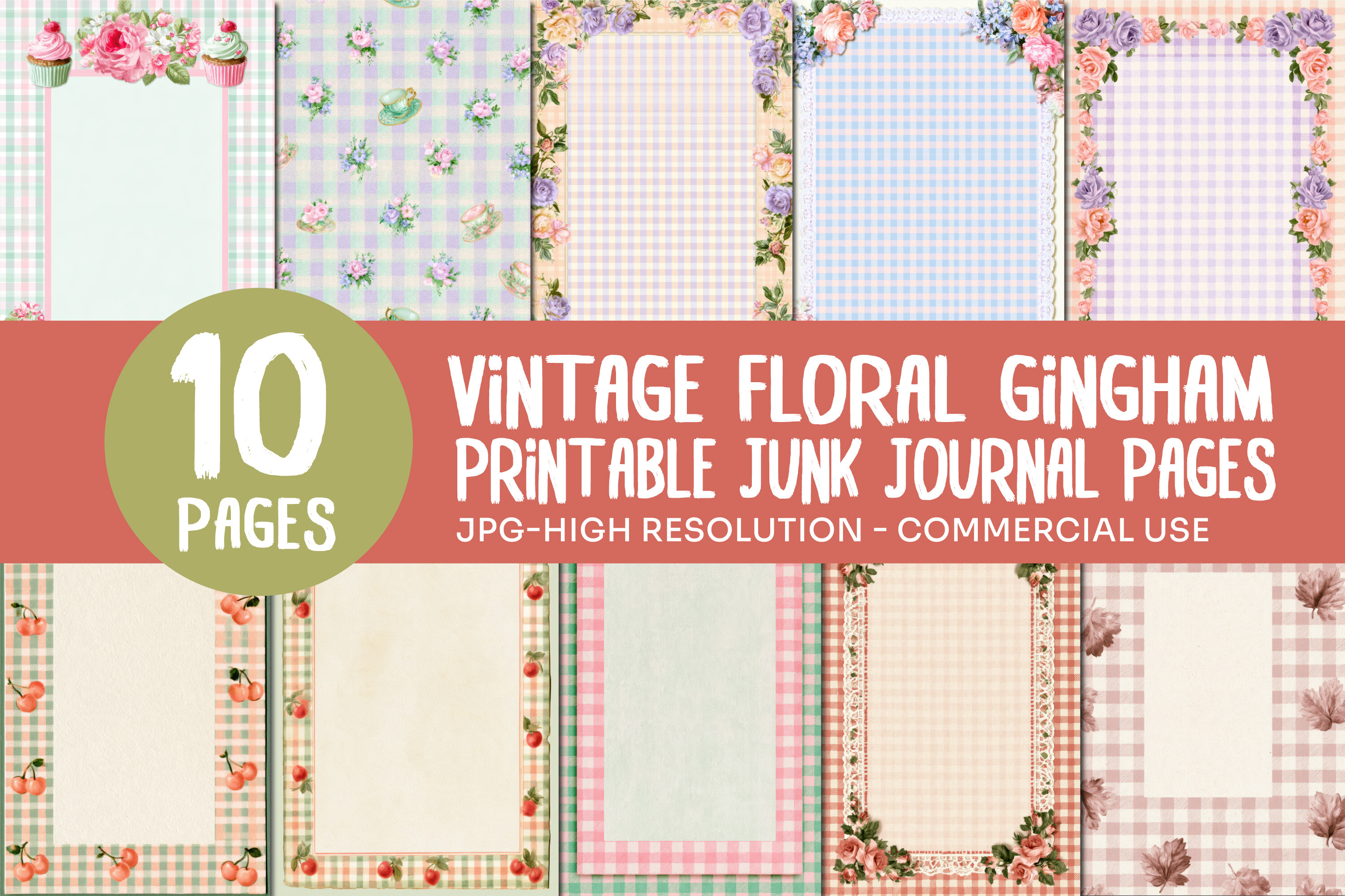 Vintage Floral Gingham Junk Journal Page