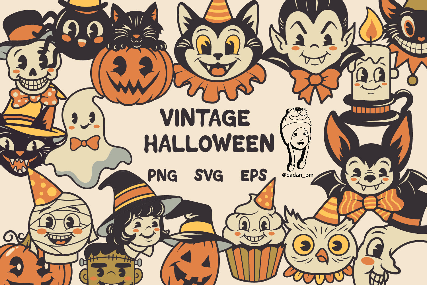 Vintage Halloween Cute Characters