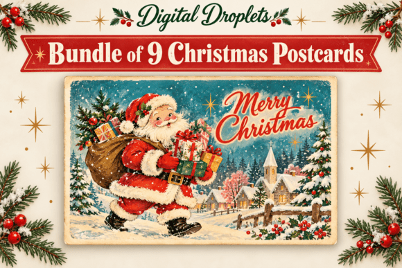 Vintage Retro Christmas Postcard Bundle