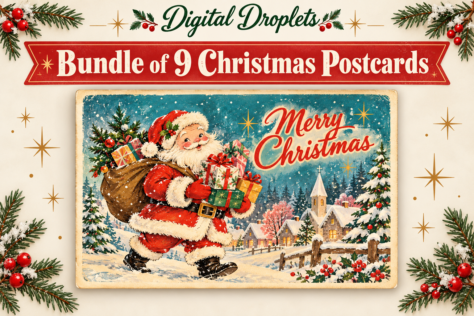 Vintage Retro Christmas Postcard Bundle