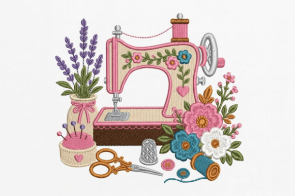 Vintage Sewing Machine Floral Embroidery